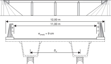 Esquema longitudinal del puente y sección transversal del tablero.