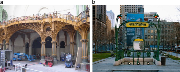 (a) Grand Palais in Paris built in 1900. (b) Entrance gate of Paris Metro ...