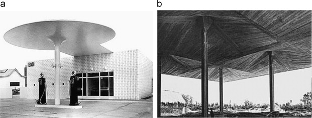 (a) Umbrella structure of Skovshoved Petrol Station, situated in Skovshoved in ...