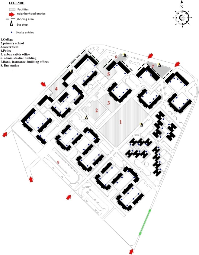 Spatial organization of la cité des 1000 logts.