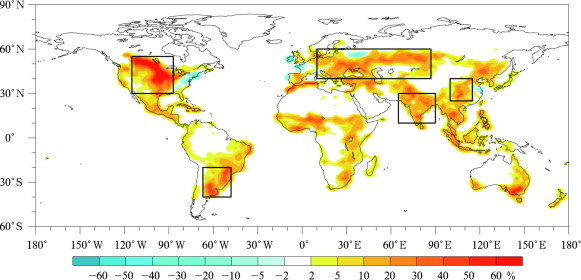 Differences in croplands of current minus potential vegetation