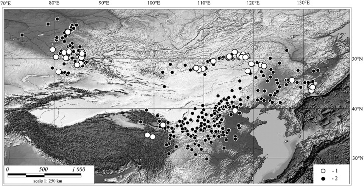 Cadastral map of the zokor (Myospalacinae) geographic range.