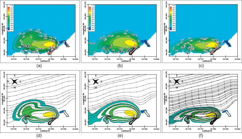 Simulaciones correspondientes al periodo de lluvias: isotermas (a) 40h de ...