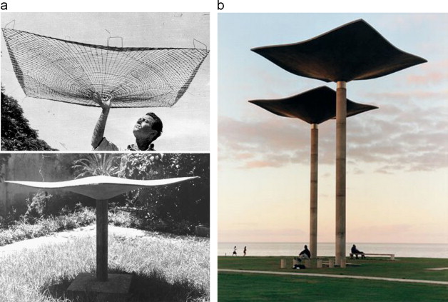 (a) Amancio Williams with the study model of his umbrella structure; (b) small ...