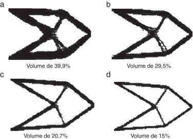 Diversas topologias ótimas obtidas para o ESO, impondo restrição de volume – ...