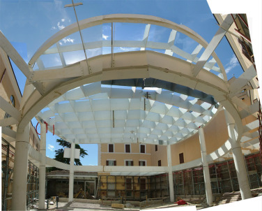 Elliptical load-bearing structure of the new Hall during the construction.