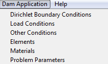 Dam Application menu interface.