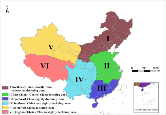 Level-I regionalization of wind speed in China (1961–2012).