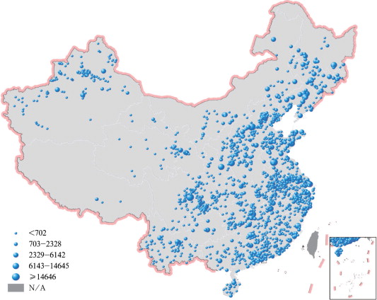 CH4 emissions of individual landfills in China in 2007 (unit: t)