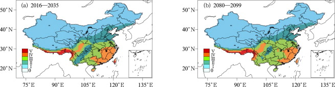 Distribution of flood hazard levels over China under RCP8.5 for different ...
