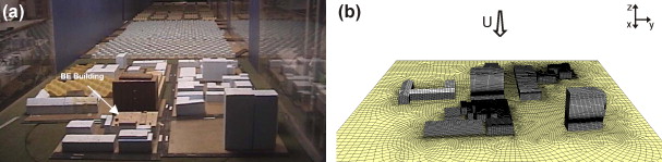 Case study of near-field gas dispersion in downtown Montreal: (a) wind-tunnel ...