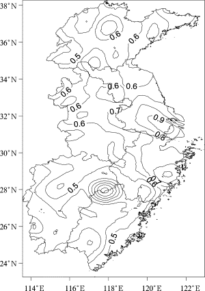 Spatial distribution of linear trends in annual mean temperature in East China ...