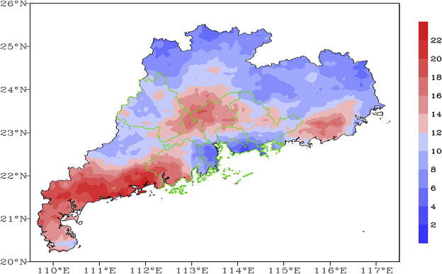 Spatial distribution of short-duration heavy rain amount relative to total ...