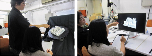 The experiment images (left: physical model and right: virtual model).
