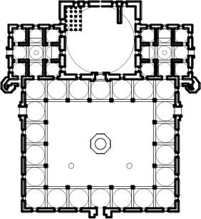 Earring dome courtyard layout; Sultan Bayezid Mosque.