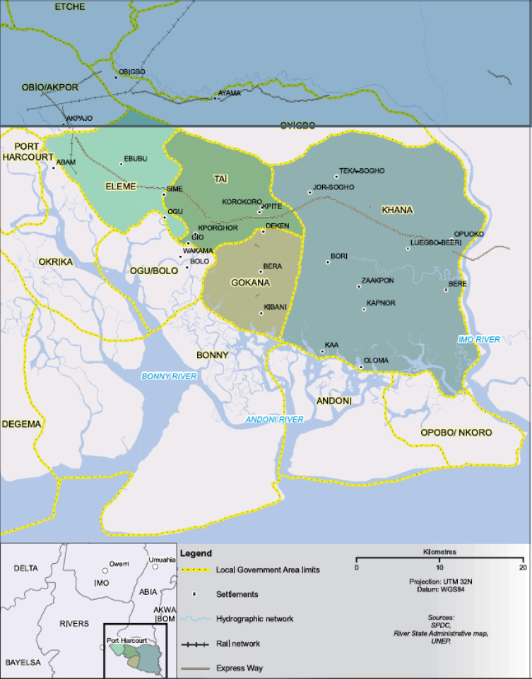 Map of Ogoniland showing sampling area (UNEP, 2011).