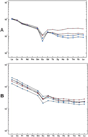 Rare earth element concentrations normalized to chondrite composition (Sun and ...