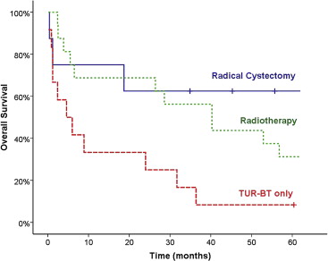 Five-year overall survival of stage T2 patients. TUR-BT = transurethral ...