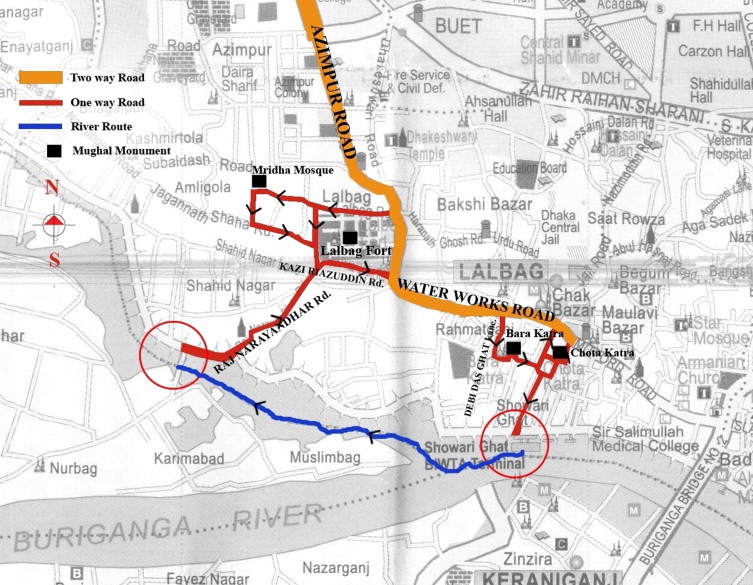 A traffic route for the heritage walk (Hossain, 2007b).