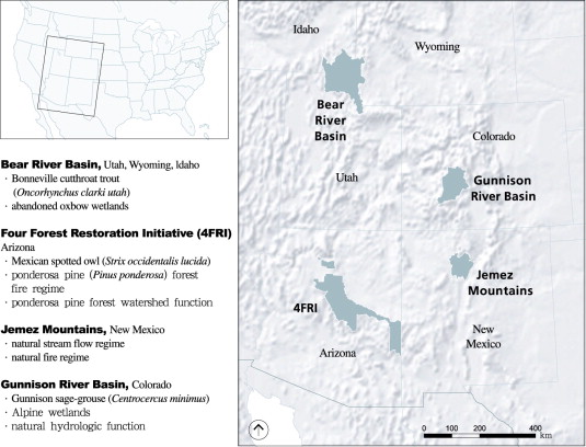 Locator map for focal landscapes and conservation features of the SWCCI