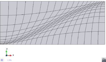 Example of a 2D structured quadrilateral mesh with a non-uniform size distribution. A high level of element distortion can be appreciated.