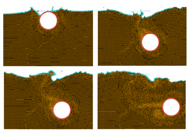 Detail of element sizes during the motion of a rigid cylinder within  a water container
