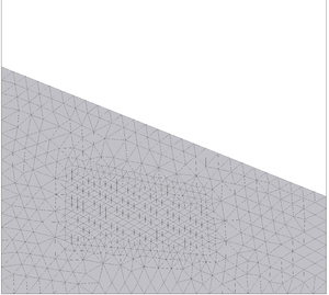 2D water sloshing. Finite element mesh with a refined zone.
