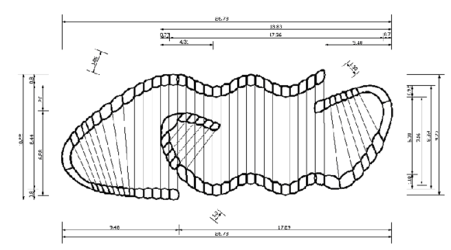 Plan view of the inflatable pavilion for the Gaudi Institute Exhibition using 58 low pressure tubes