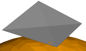 Intersection pattern that leads to problems in pressure mapping - The grey tetrahedron represents the problematic fluid element.