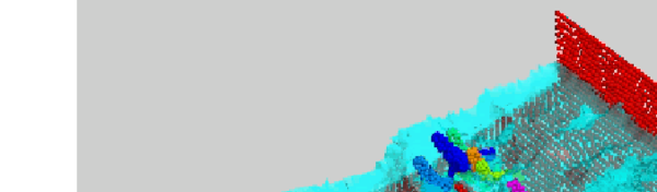 Motion of ten tetrapods on a slope under an incident wave.