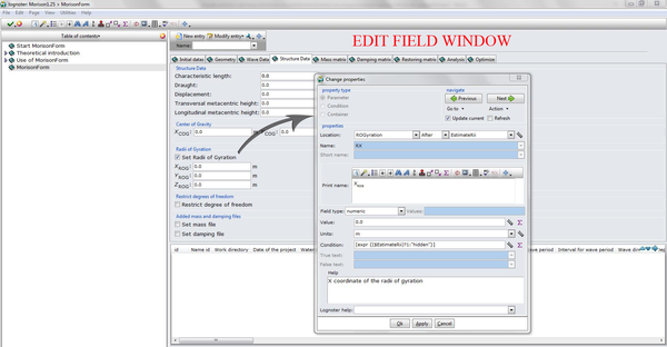 Screen showing the edit field option on Lognoter GUI.