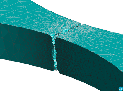 Tensile test fracture in the sample at the end of the calculation