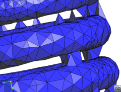 View of a mesh generated with a conventional octree based mesher not preserving the topology of the model.