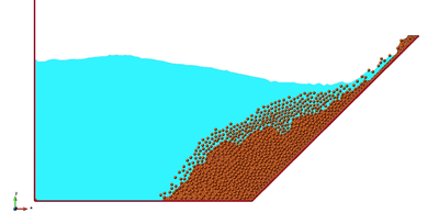 Sliding of macroscopic particles over an inclined wall entering a container with water