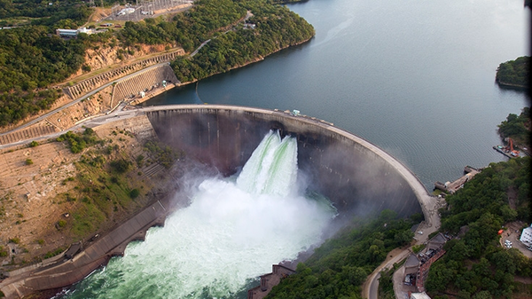 View of Kariba Dam, the world's biggest reservoir.