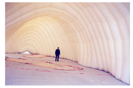 Interior view of the inflated Gaudi Institute Exhibition pavilion