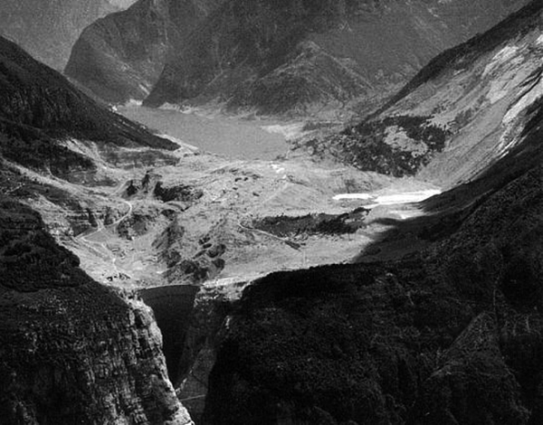 View of Vajont Dam one day after the landslide.