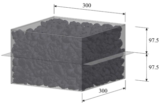 DE model of the large-scale direct shear tests with dimensions in mm.