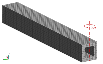 3D cantilever beam subject to rotation around the vertical axis.