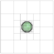 Octree refinement - The figure series visualizes an octree which is generated stepwise around a sphere (projected to 2D) - beginning with one cell (Level 0).