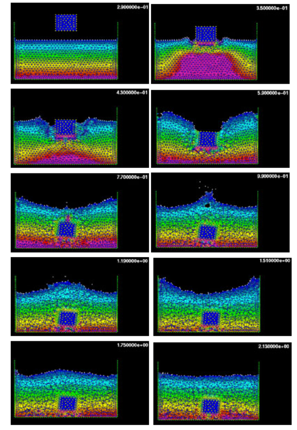 Elastic cube falling into a container with water