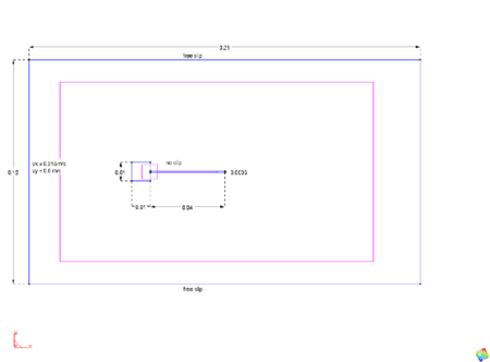 Flexible plate behind a square bluff body - view of     the domain