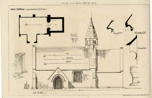 Contexto Histórico. Plano que muestra el diseño arquitectónico de la iglesia de St. James en West Littleton, Inglaterra. Realizado en el año 1874 [2].