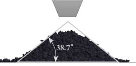Angle of repose of a pile of ballast represented with sphere clusters and the stress-dependent friction contact model with γ= -0.15.
