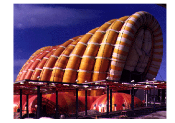 Example of inflated pavilion formed by assembly of high pressure tubes. “Fuji” Inflatable pavilion constructed by Mamoru Kawaguchi in 1974 for the “Expo Tokyo”