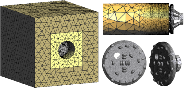 Simulation of a tunneling process with a TBM using the PFEM. Discretization of soil mass and TBM geometry with 4-noded tetrahedra