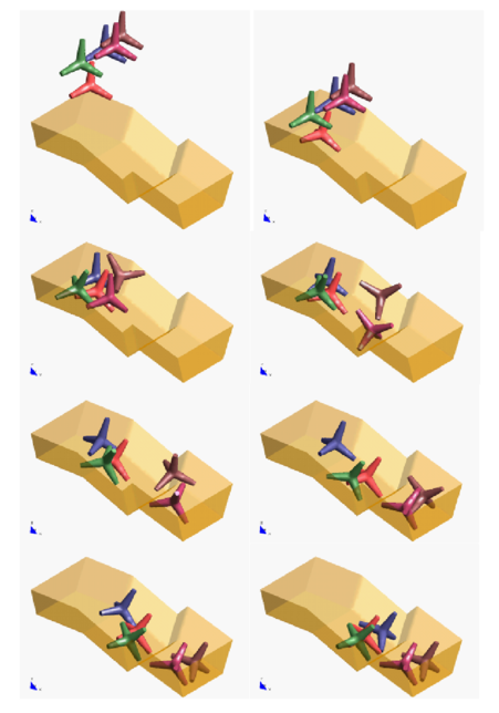 Motion of five tetrapods on an inclined plane