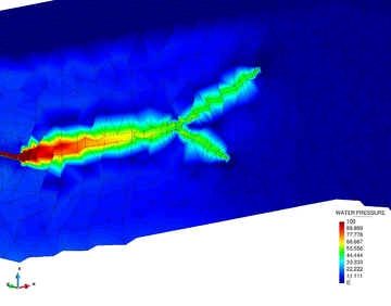 Fluid flow inside a crack with bifurcation.